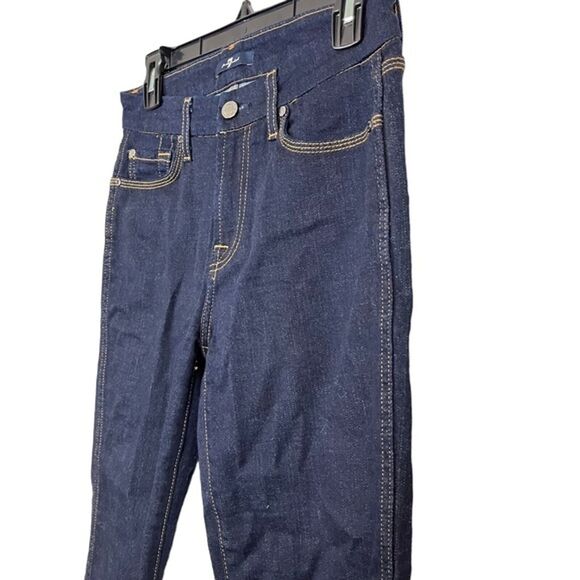 7 SEVEN FOR ALL MANKIND Dark Wash Raw Hem Slim Straight Zip Fly Stretch Jeans 26 - Picture 9 of 16